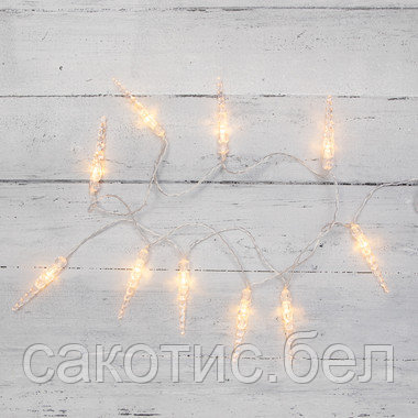 Гирлянда светодиодная «Сосульки» 1.5 м, 10 LED, прозрачный ПВХ, цвет свечения теплый белый, 2 х АА, фото 2