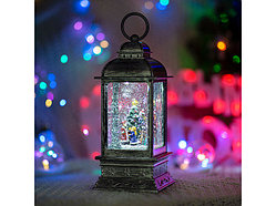 Декоративный фонарь с эффектом снегопада и подсветкой белый