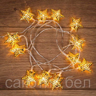Гирлянда светодиодная на солнечной батарее "Звезды" 12 LED ТЕПЛЫЙ БЕЛЫЙ 1,2 метра, фото 2