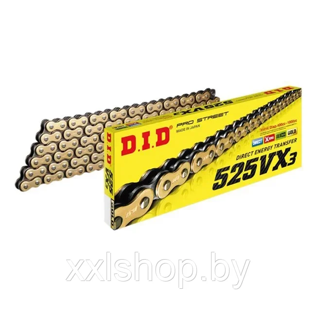 Приводная цепь мотоцикла DID 525 VX3 (Х-ринг) золото/чёрная на 100 звеньев - фото 1 - id-p77127946