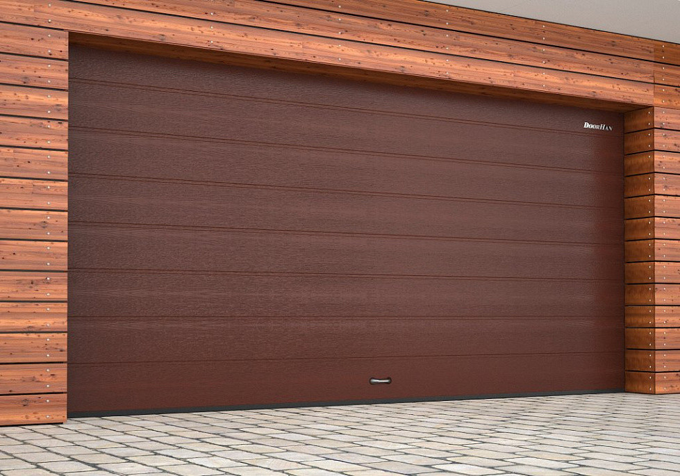 Гаражные секционные (бытовые) ворота С приводом, Красно-коричневый (RAL 8017) - фото 2 - id-p174036208
