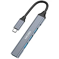 Металлический Type-C - Xaб-конвертер Kakusiga KSC-752 4 in 1 Type-C на 1 USB 3.0 и 3 USB 2.0 цвет: черный