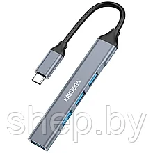 Металлический Type-C - Xaб-конвертер Kakusiga KSC-752 4 in 1   Type-C на 1 USB 3.0 и 3 USB 2.0   цвет: черный