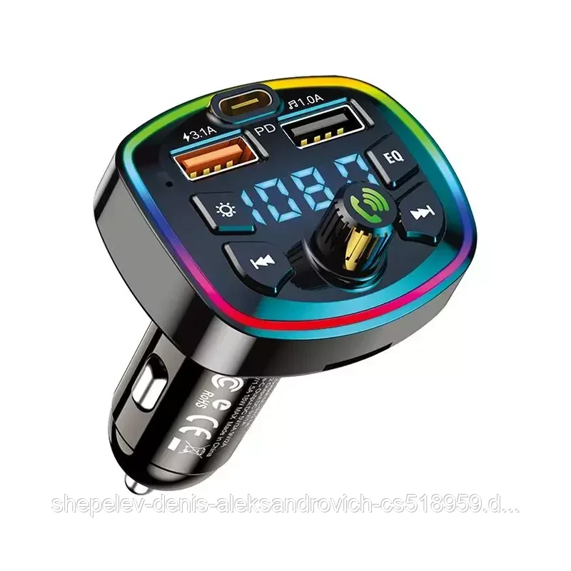 Автомобильный FM-модулятор с Bluethooth и RGB-подсветкой KAKUSIGA KSC-851