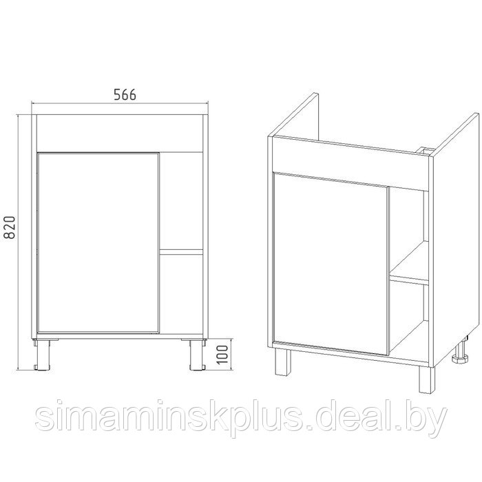 Тумба VIANT «Бостон» 1 створка, 430х560х820 мм, с раковиной COMO 60 - фото 4 - id-p192627643