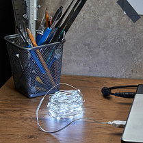 Гирлянда «Роса» 10 м, 100 LED, USB, белое свечение, фото 2