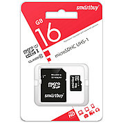 Карта памяти с адаптером SD 16Gb Class 10 micro SDHC SB16GBSDCL10-01 UHS-I Smartbuy