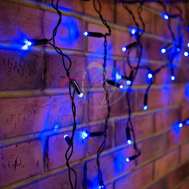 Гирлянда Айсикл (бахрома) светодиодный, 2,4 х 0,6 м, черный провод, 230 В, диоды синие, 88 LED  NEON-NIGHT