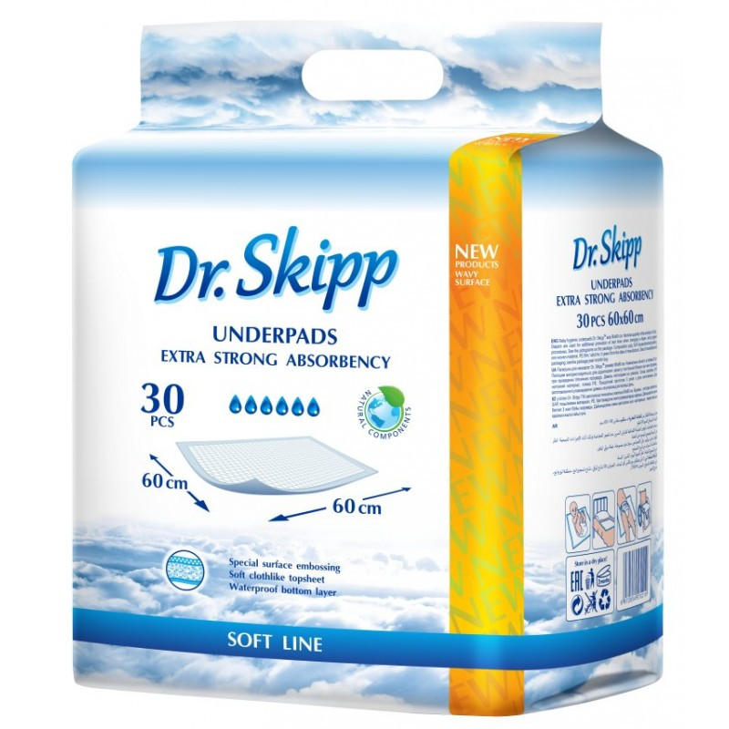 Пеленки гигиенические впитывающие Dr. Skipp Soft Line 60 х 60 см., 30 шт. - фото 1 - id-p124034985