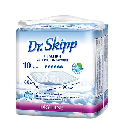 Пеленки гигиенические впитывающие Dr.Skipp Dry line, 60х90 см. (10 шт.), фото 2