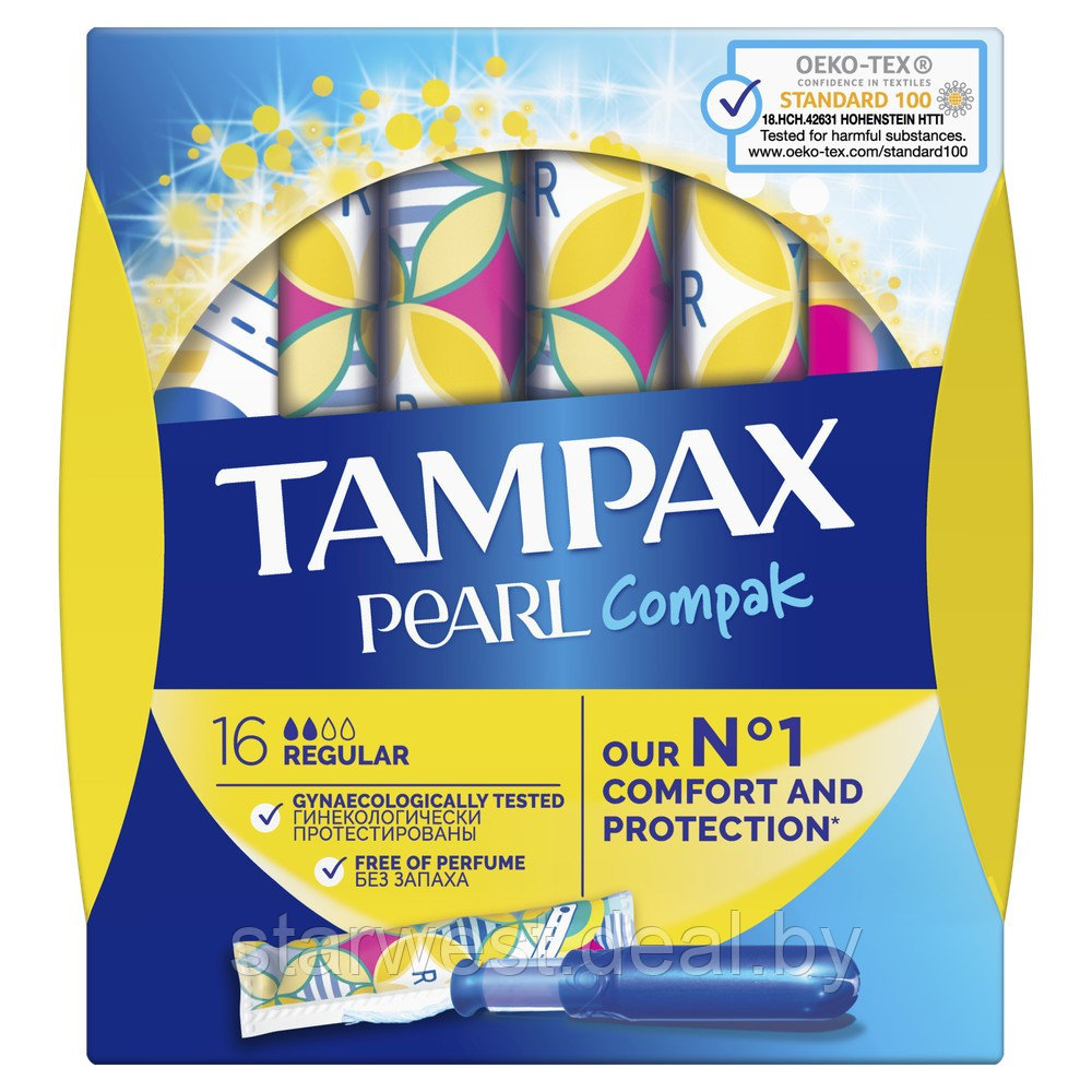 Tampax Compak Pearl Регулярные / Regular 16 шт. Тампоны женские гигиенические с аппликатором - фото 1 - id-p192683427