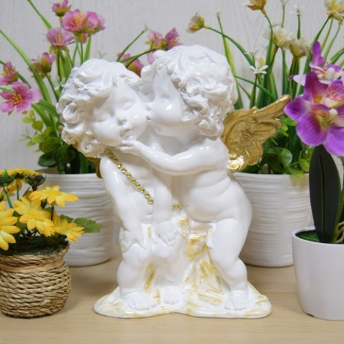 Статуэтка Ангел большой пара целующихся белый/золото 22см арт. ДС-011АК - фото 1 - id-p190735440