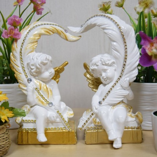 Статуэтка ангел средний с пером пара сердце белый/золото 23 см арт. ДС-039АК - фото 1 - id-p190735461