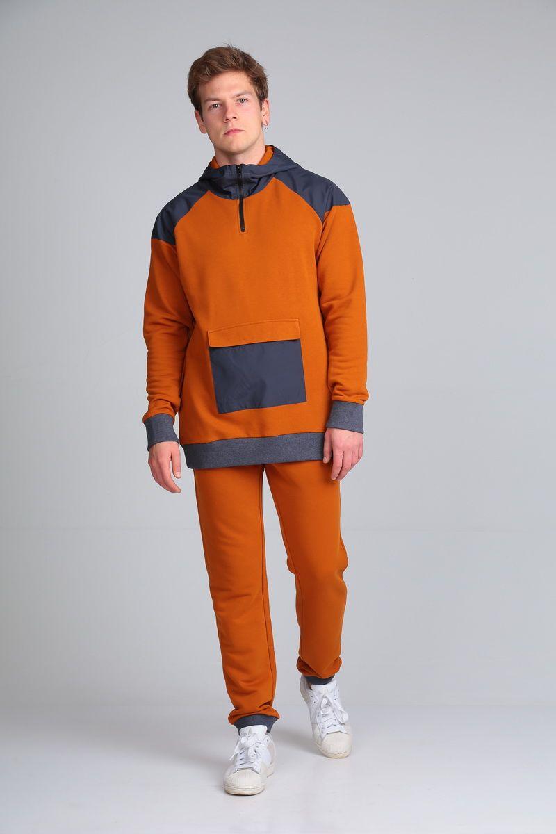 Мужской осенний трикотажный оранжевый спортивный спортивный костюм HIT 0313  рыжий 46р.
