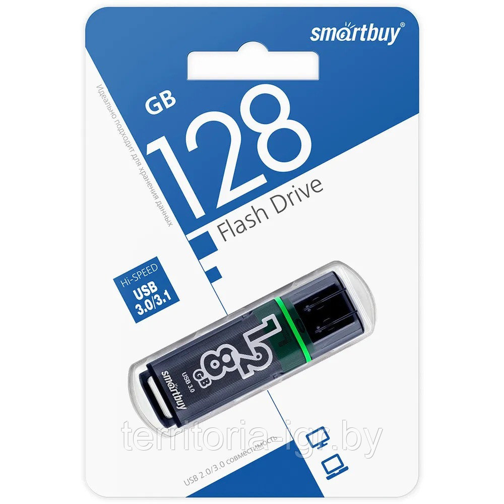 USB-накопитель 128GB Glossy series SB128GBGS-DG USB 3.0 черный Smartbuy - фото 1 - id-p192695362