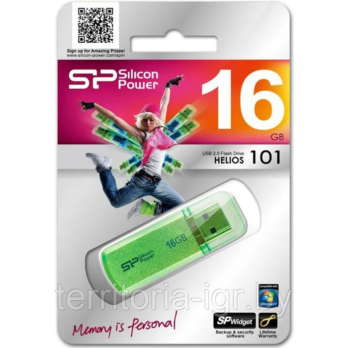 USB-накопитель 16GB Helios 101 SP016GBUF2101V1N зеленый Silicon Power - фото 1 - id-p192699328