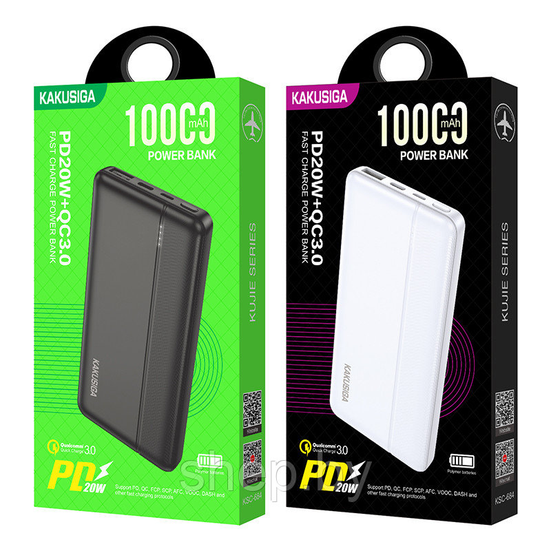 Power Bank KAKUSIGA KSC-684( 10000mAh )  PD20W 3.0 Quick Charge (быстрая зарядка) Цвет : черный,белый