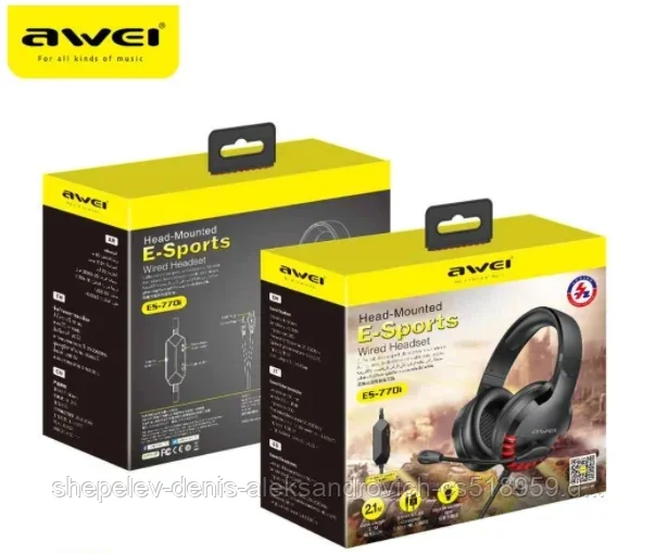 AWEI ES-770i Проводные Профессиональные светодиодные Игровые наушники с микрофоном для ПК, компьютерных игр.