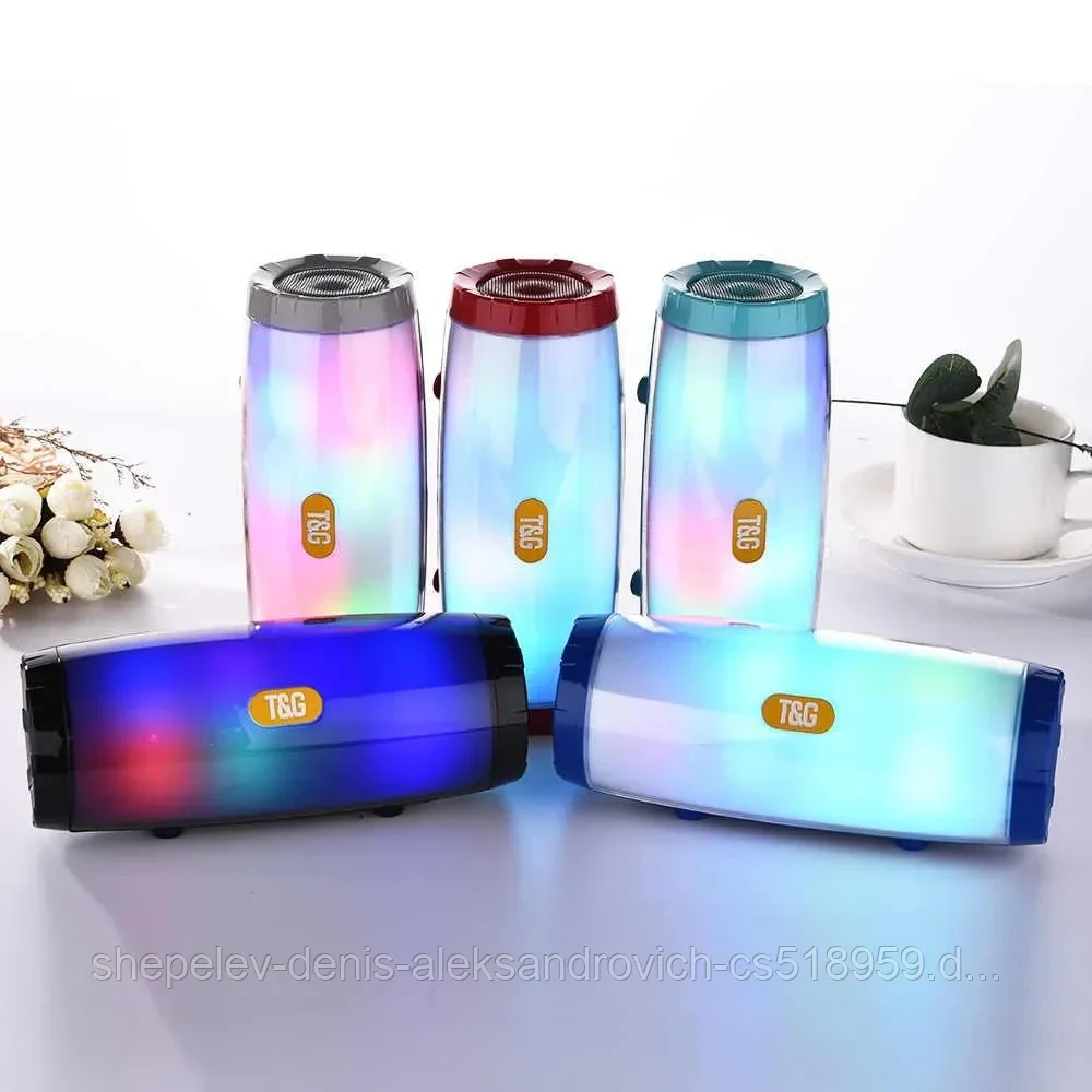 Беспроводная портативная колонка T&G TG-165 с LED подсветкой Цвет: черный, красный, синий, серый , бирюзовый