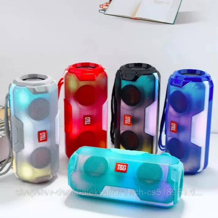 Bluetooth колонка T&G TG-143 с RGB-подсветкой Цвет: черный, красный, синий, серый, бирюзовый
