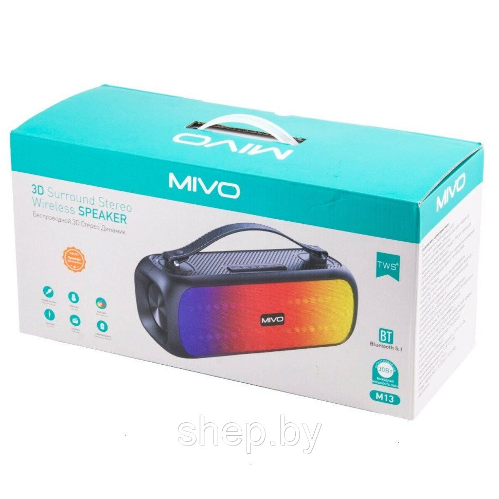 Портативная музыкальная колонка MIVO M13 с ручкой + RGB подсветка !!! - фото 6 - id-p192727883