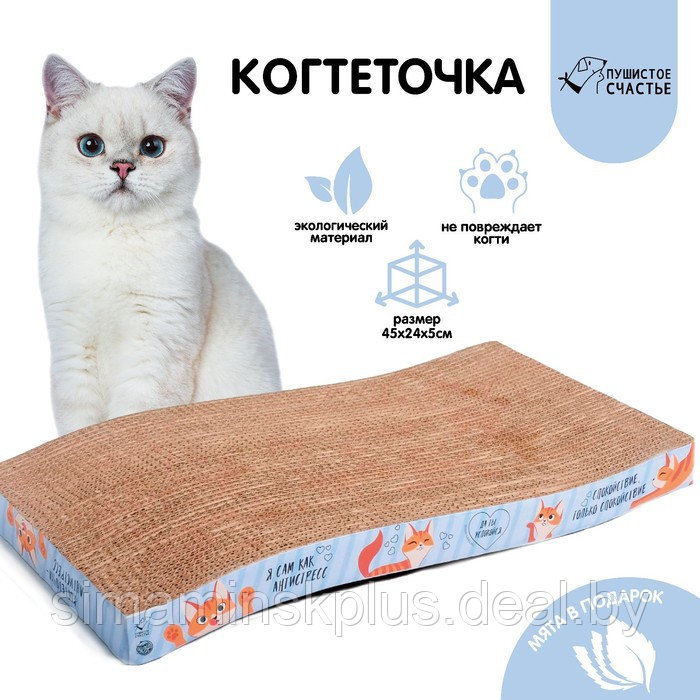 Когтеточка из картона с кошачьей мятой «Когтеточка-антистресс», волна, 45 х 24 см - фото 1 - id-p192748984