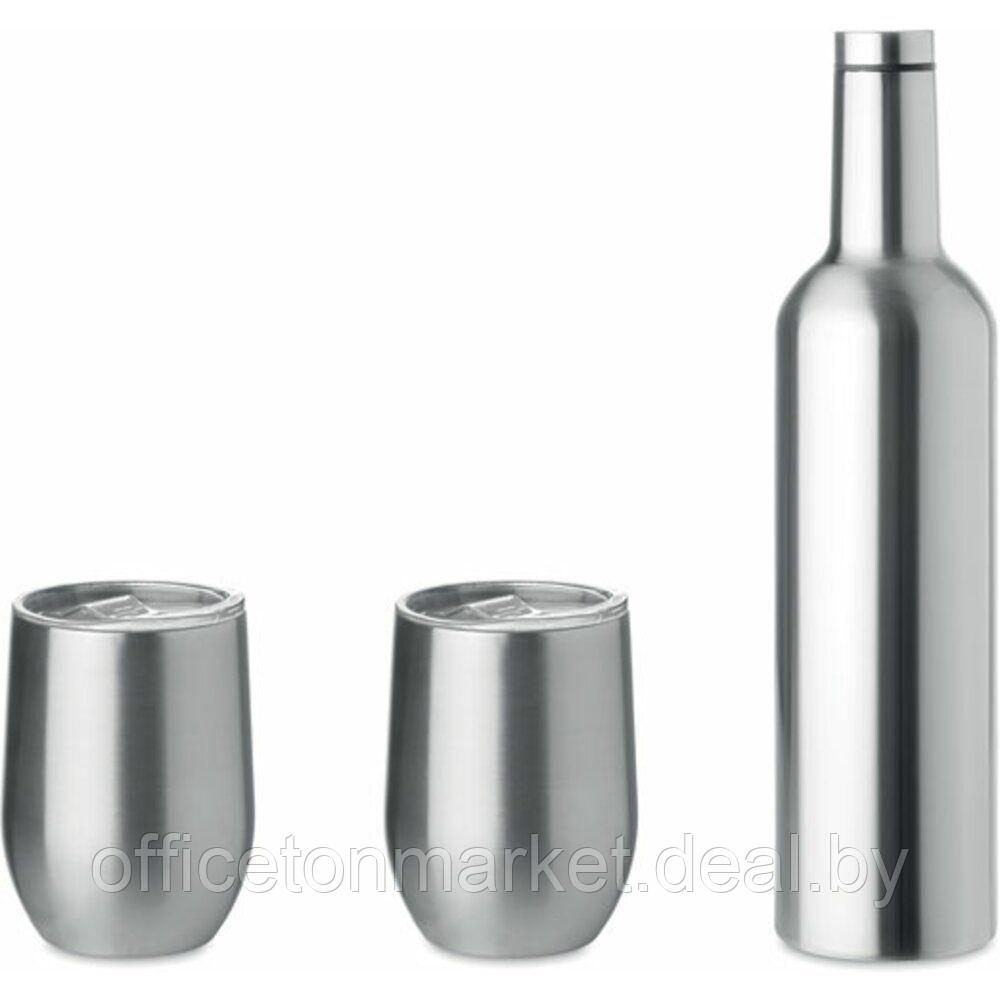 Набор посуды бутылка+2 кружки "Chin Set", серебристый - фото 1 - id-p139503754