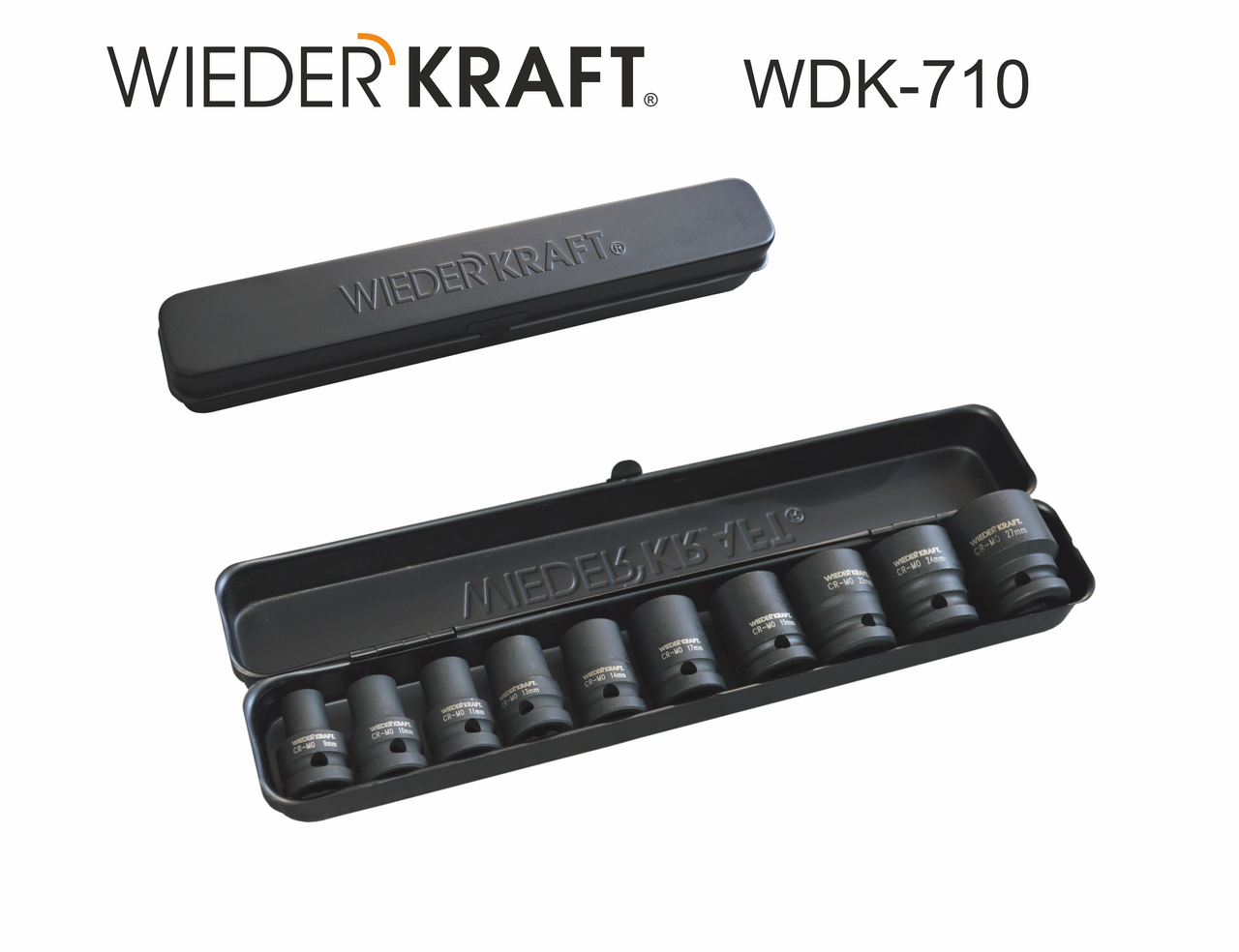 Набор ударных головок WIEDER KRAFT WDK-710 1/2" 9-27мм, в наборе 10 головок Cr-Mo. - фото 1 - id-p24935041