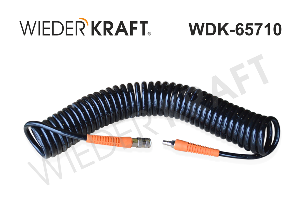 WiederKraft WDK-65710 Шланг пневматический полиуретановый с фитингами БРС. Витой, длина до 10метров, 8*12мм - фото 1 - id-p24935092
