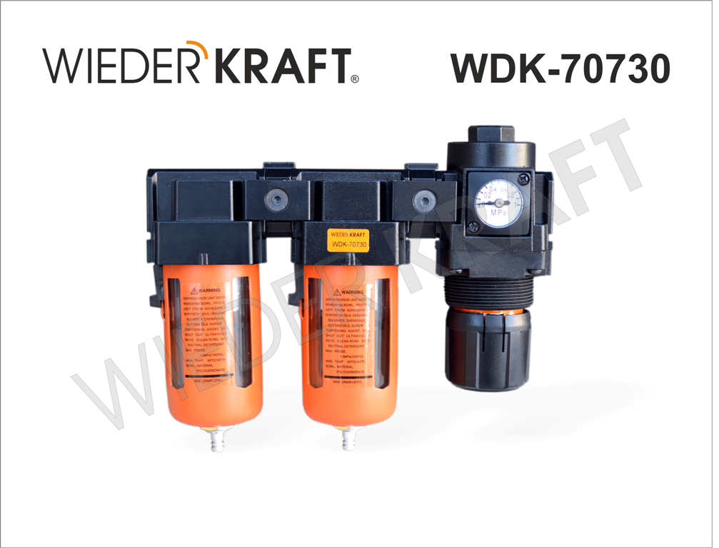 WiederKraft WDK-70730 Блок подготовки воздуха состоит из дву масловлагоотделителей, регулятора и манометра - фото 1 - id-p24935101