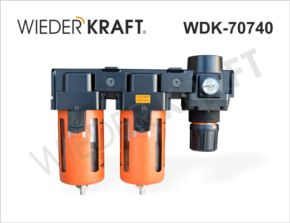WiederKraft WDK-70740 Блок подготовки воздуха состоит из двух масловлагоотделителей, регулятора и манометра - фото 1 - id-p24935102