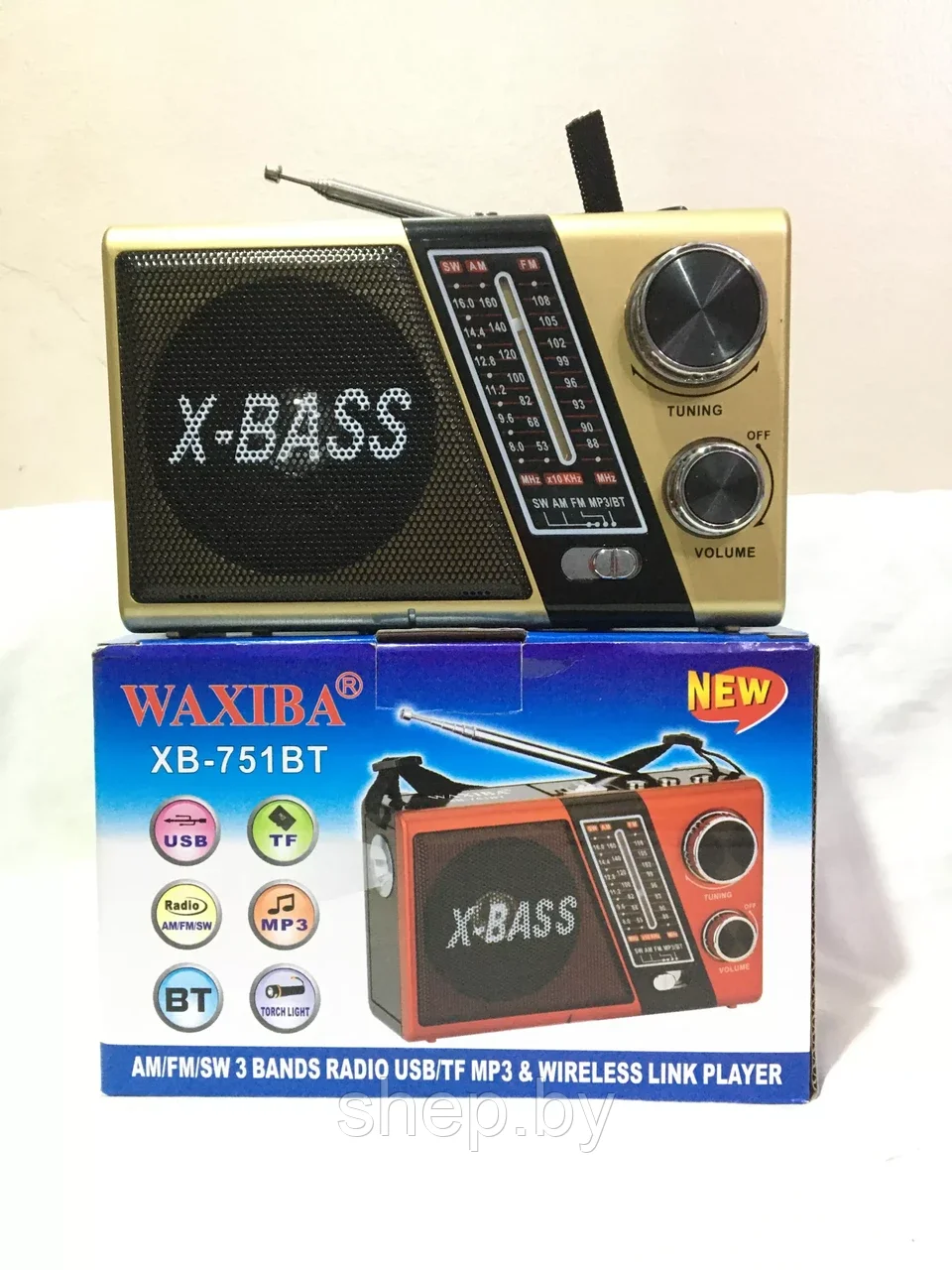 Радиоприемник Waxiba XB-751BT Bluetooth, USB, SD, часы, фонарик Цвет : черный,красный,золотой - фото 3 - id-p192834840