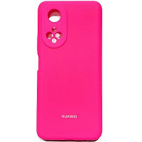 Силиконовый чехол Silicone Case с закрытым низом и защитой камеры ярко-розовый для Huawei Honor X7