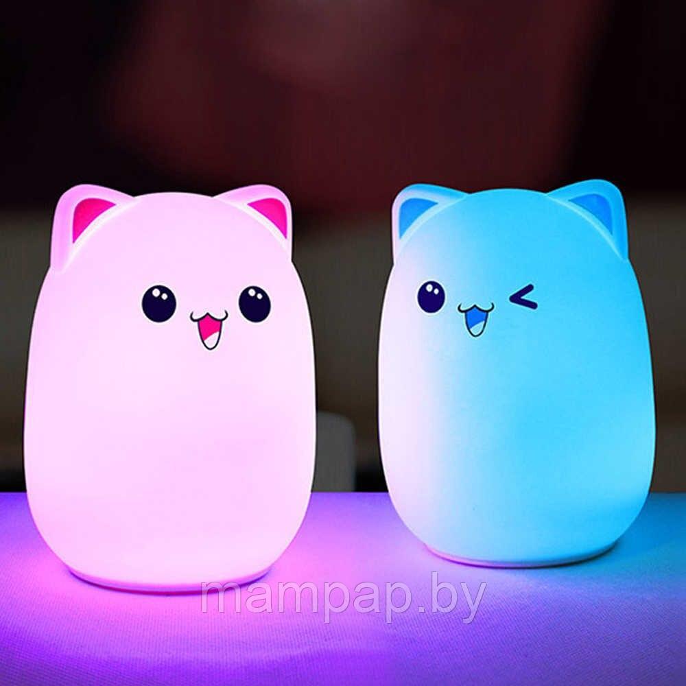 Силиконовый  мягкий светильник - ночник "Котик" в двух расцветках