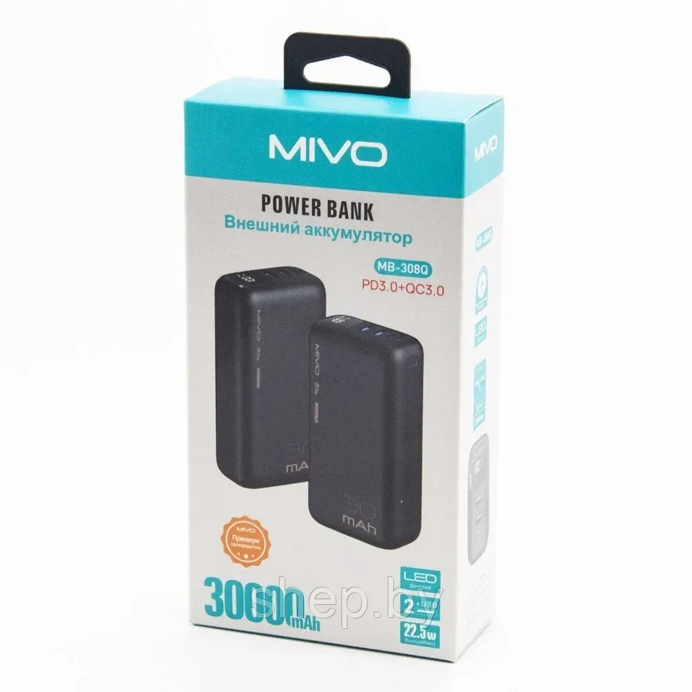 Внешний аккумулятор 30000mAh MIVO MB-308Q / 22.5W / PD3.0+QC3.0 / 2хUSB / Micro USB+Type-C / LED - фото 4 - id-p192866292