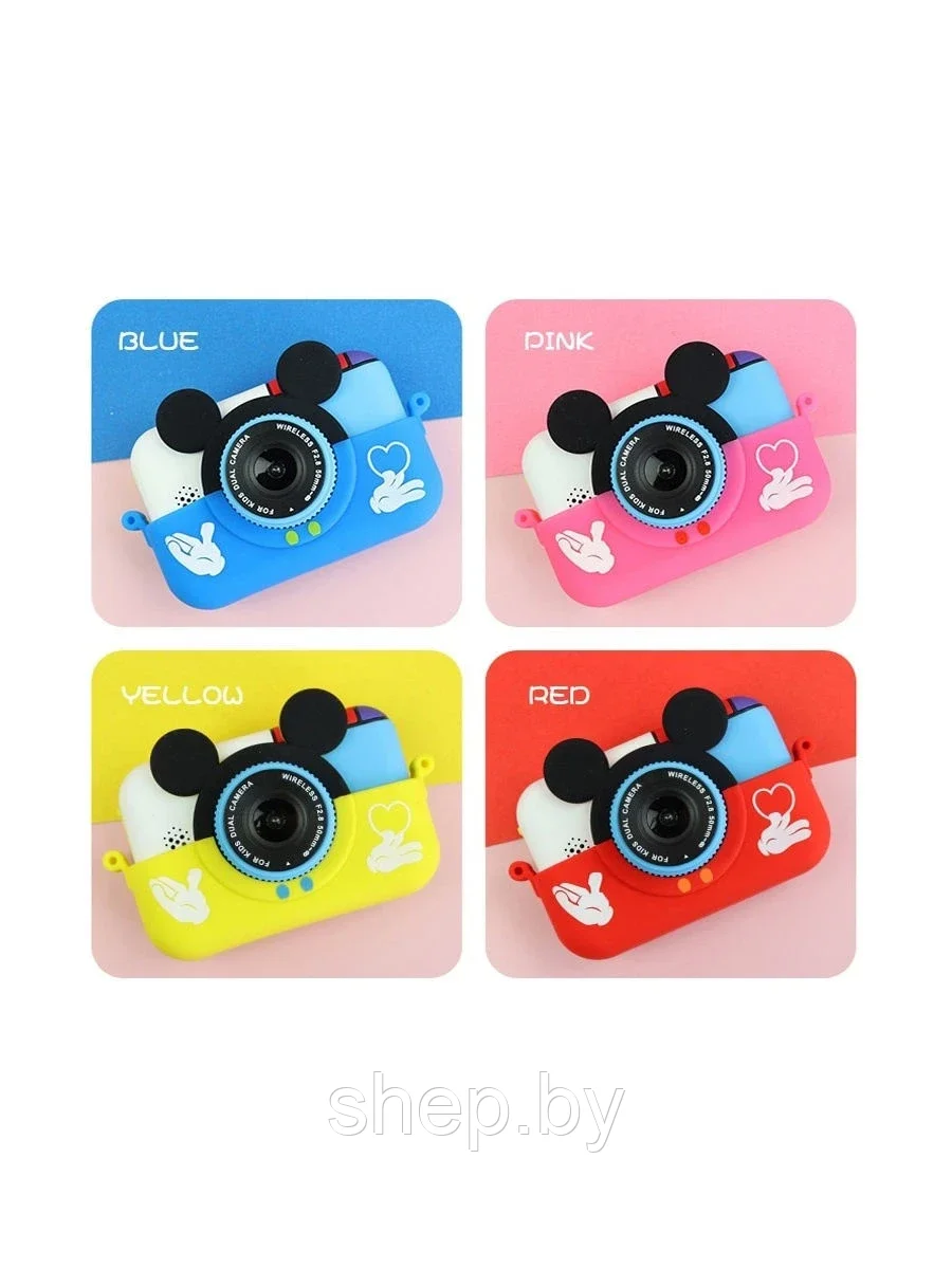 Детский цифровой фотоаппарат Children's fun Camera Mickey,с селфи-камерой Цвет: красный,розовый,синий,желтый
