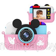 Детский фотоаппарат Микки Маус + селфи камера + память / Детский цифровой фотоаппарат | Розовый