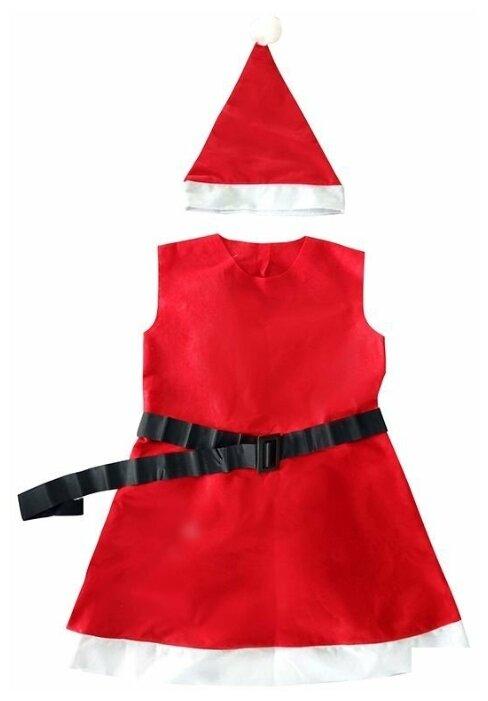 Новогодний костюм для девочек "Санта" (шапочка, сарафанчик, ремешок) 7-9 лет - фото 1 - id-p192884243