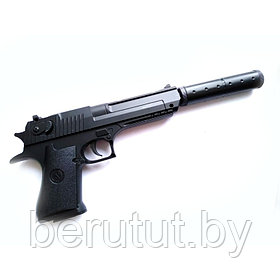 Детский пневматический пистолет металлический с глушителем Desert Eagle Air Sport Gun K-111S 6MM BB