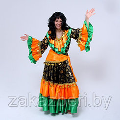 Карнавальный костюм «Цыганка», блузка, юбка, косынка, парик, р. 48-50, рост 170 см, цвет оранжево-зелёный