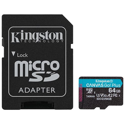 Карта памяти Kingston Canvas GO! Plus microSDXC 64 ГБ (SDCG3/64GB) + SD адаптер - фото 1 - id-p192905651