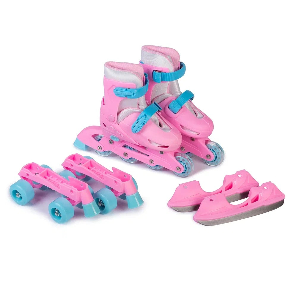 Роликовые коньки с левзиями раздвижные (3-в-1), квады, Mobile Kid TwinSeasons Pink - фото 1 - id-p192906541