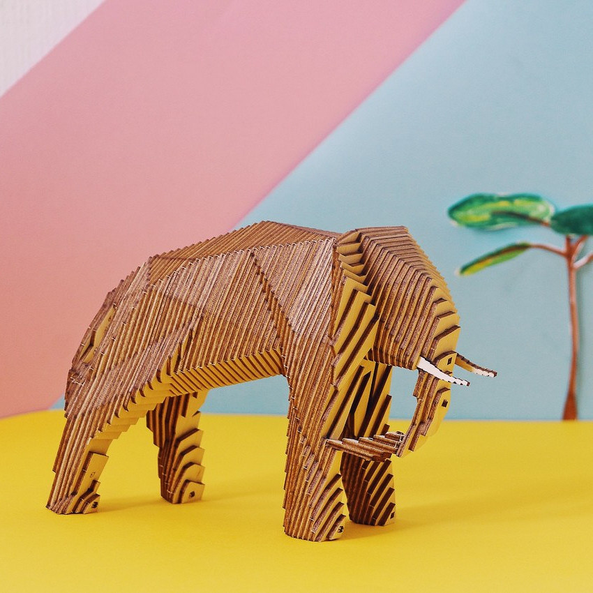 Деревянный конструктор Слон (сборка без клея) с набором карандашей UNIWOOD - фото 4 - id-p179626928