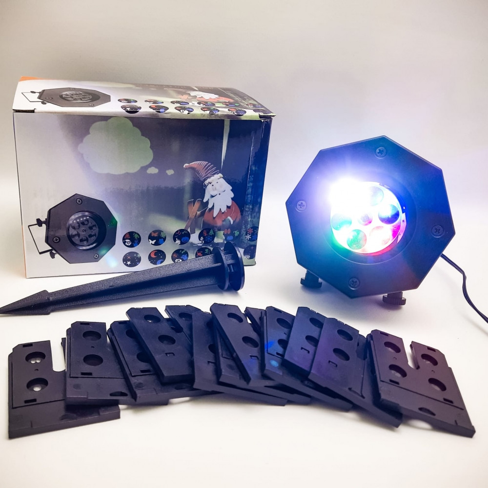 Голографический лазерный проектор DIY Projection Lamp с эффектом цветомузыки на 12 слайдов Круглый корпус - фото 2 - id-p179625549