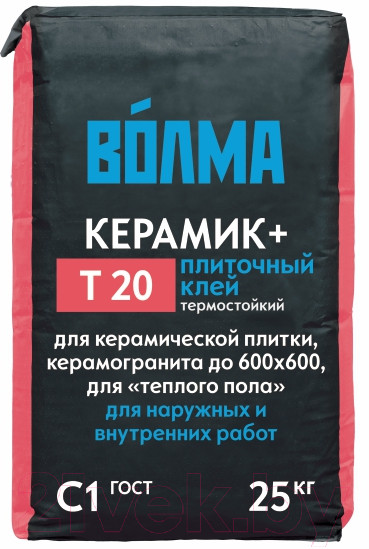 Клей для плитки и керамогранита. ВОЛМА-Керамик плюс. РФ. 25 кг.