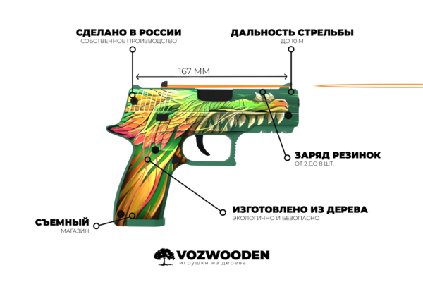 Деревянный пистолет VozWooden Active Р250 / P350 Лесной Дух (Стандофф 2 резинкострел) - фото 5 - id-p192980165