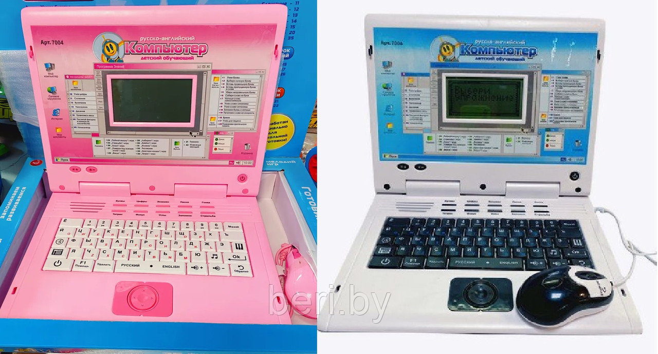 7004 Детский компьютер, обучающий ноутбук, русско-английский (35 функций) с мышкой, Joy Toy - фото 1 - id-p192980222