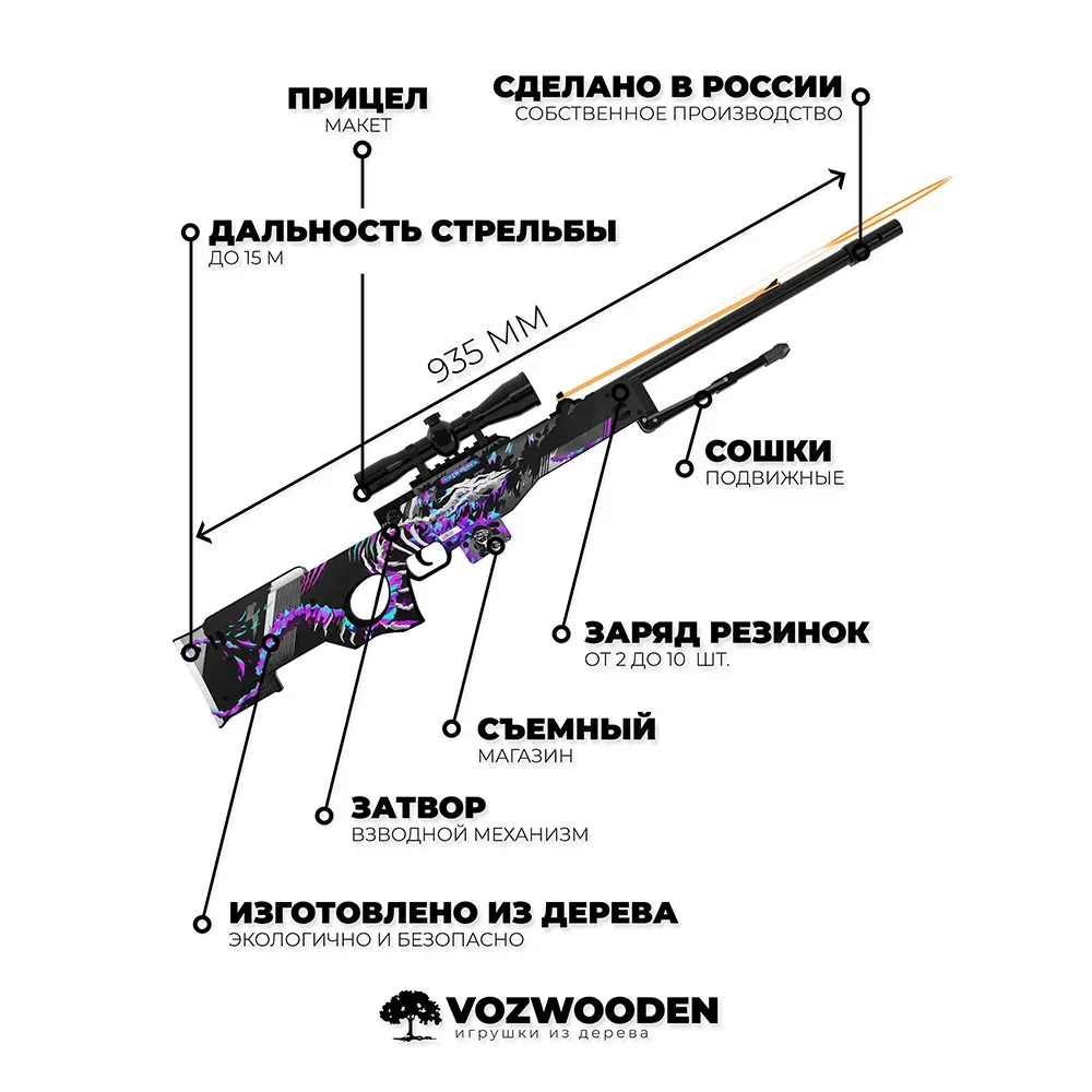 Деревянная снайперская винтовка VozWooden Active AWP / AWM Генезис (Стандофф 2 резинкострел) - фото 4 - id-p192989355