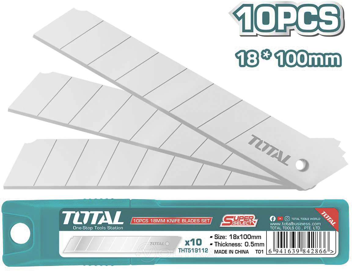 Лезвия для ножей 18mmx100mm 10шт, пластик коробка TOTAL THT519112 - фото 1 - id-p192997981