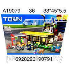 Конструктор Автобусная остановка, автобус с пассажирами, 377 дет, аналог Лего A19079